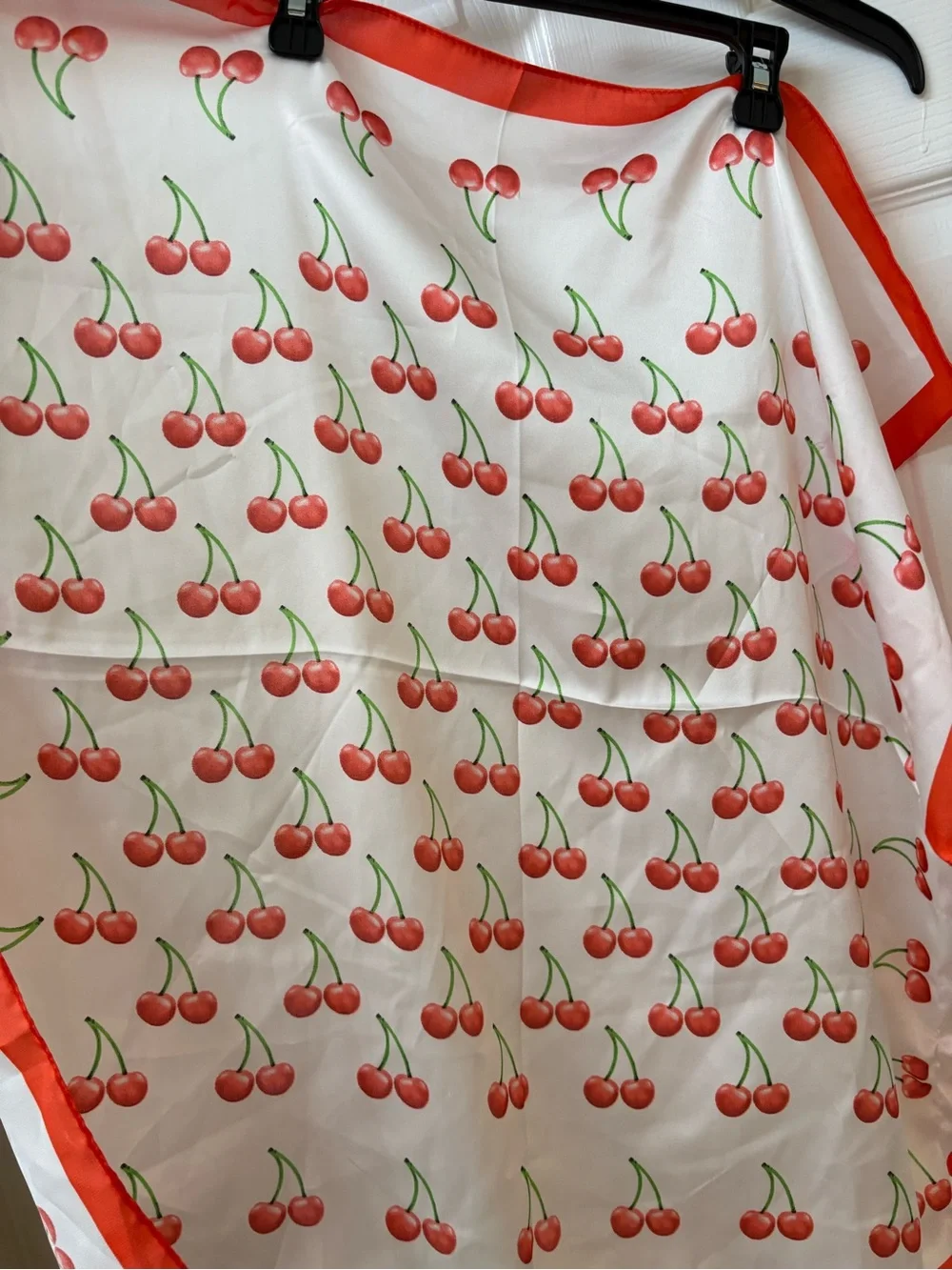 Cherry Print Scarf with Red Border